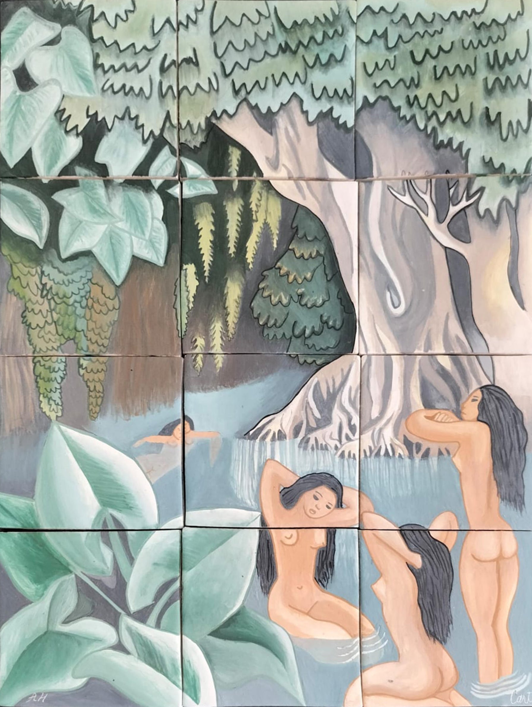 Mural el baño en el rio 12 pz